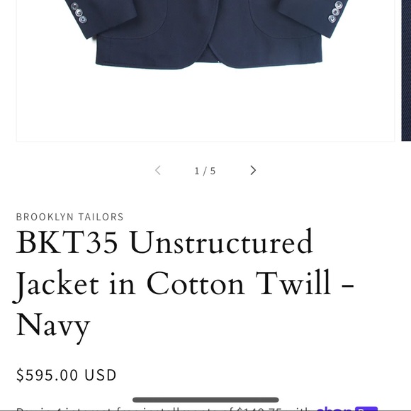 BROOKLYN TAILORS men’s BKT35 unstructured jacket, navy blue, size 2 (36) - Picture 7 of 7